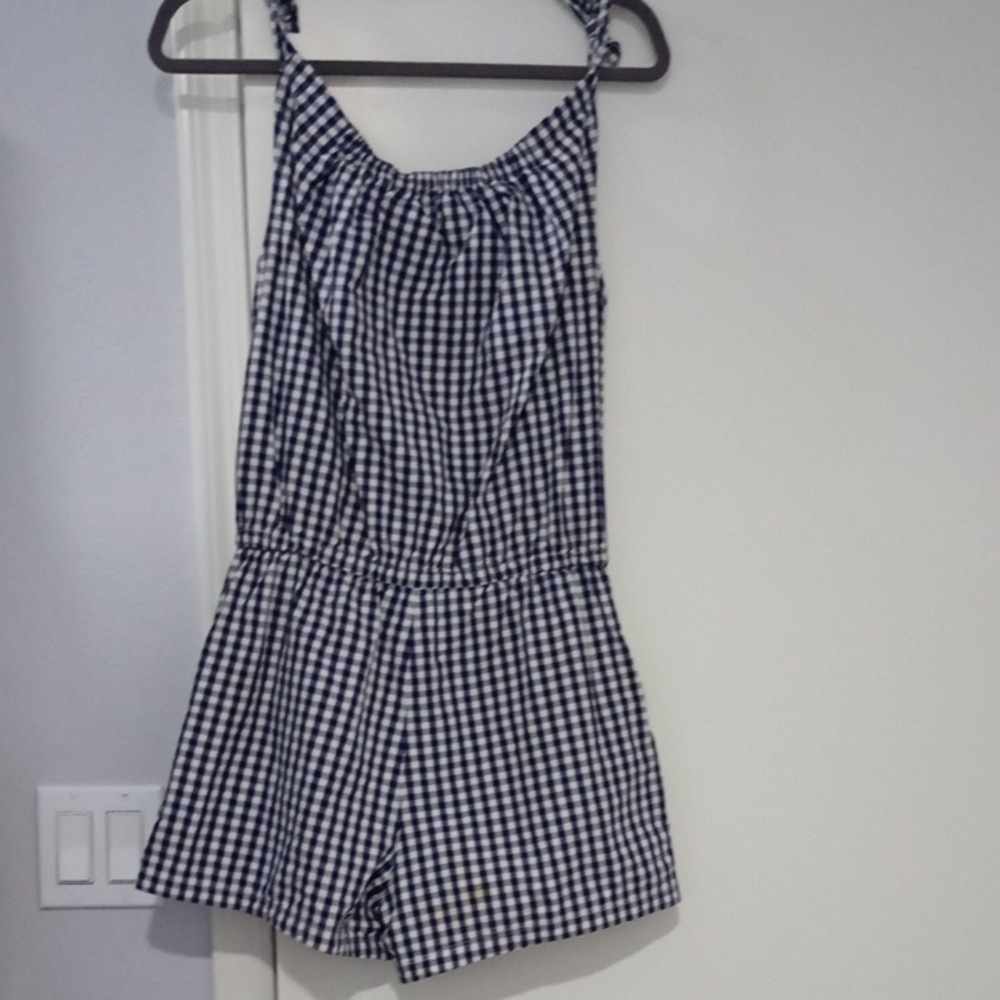 Tory Burch Womens Navy and White Checkered Romper - Picture 5 of 7